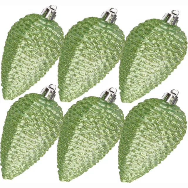 Decoris Kerstornamenten dennenappels - 6x st - groen glitter - kunststof -8 cm
