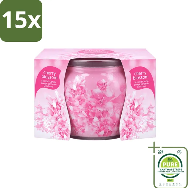 At Home 15 x At Home - Scents - Geurkaars - Cherry Blossom - 70 g - Grootverpakking - Vaatwasstrips - Geurkaars Cherry Blossom - Geur In Huis - Kersenbloesem Geur - Rustgevende Geur - Geur In Woonkamer Roze