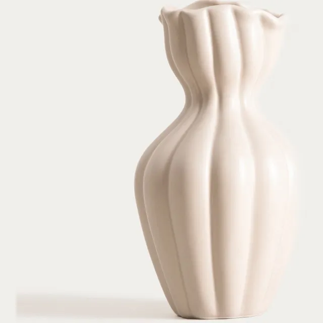 Homla Wazon - Ceramiczny - 14x25,5 cm - Nieregularna Góra Beige
