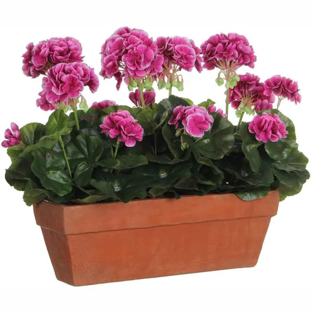 Kunstplant Geranium Paars - H 40cm - Zandcement sierpot - Mica Decorations