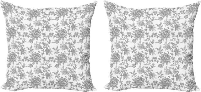 ABAKUHAUS Decoratieve kussenhoezen met bloemenprint, 2 stuks, bloemblaadjes, 50x50 cm, lichtgrijs