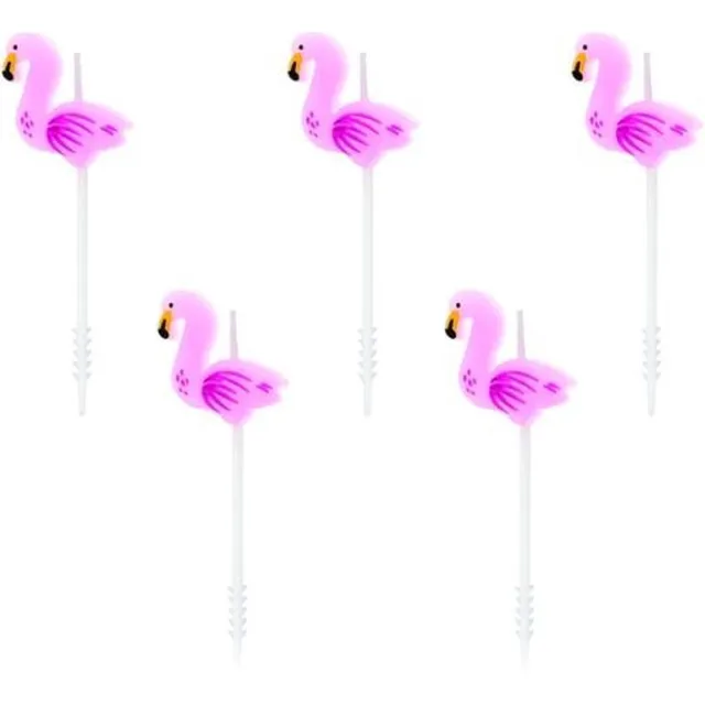 Party Deco Partydeco - Flamingo Taartkaarsjes 5 stuks Roze