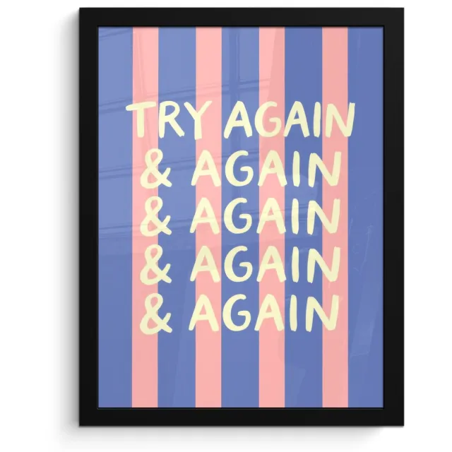 FrameYourWall Poster in lijst - Fotolijst 30x40 cm - Posters - Strepen - Rood - Try again - Posterlijst zwart - Decoratie - Wanddecoratie woonkamer - Muurdecoratie slaapkamer