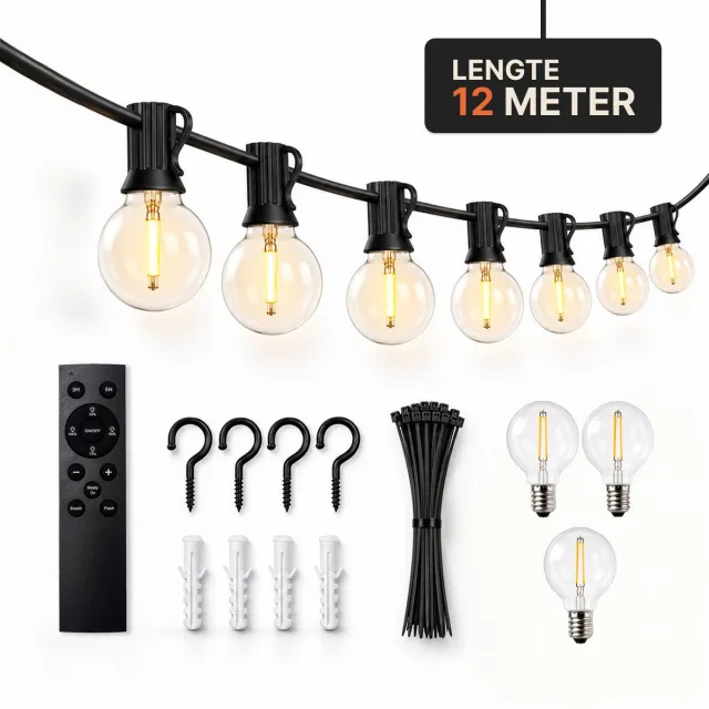 YØT Lichtsnoer Buiten - 22 LED lampjes - 12M Prikkabel - IP44 Lichtslinger Met Afstandsbediening - Buitenverlichting - Dimbaar - 2700K Warm Wit