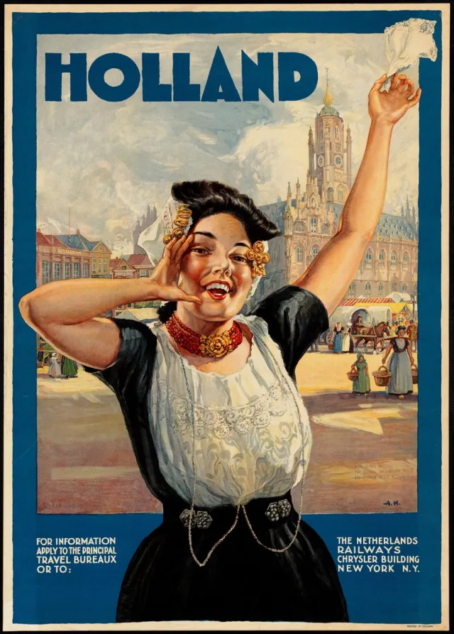 Esque Vintage Travel Poster Holland Middelburg - Reisposter Nederlandse Spoorwegen - Retro - 70x50 cm Blauw