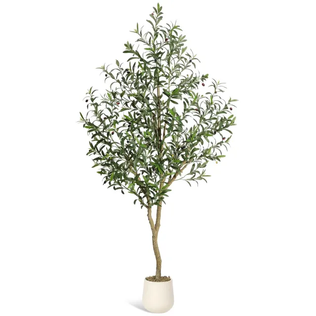 Triumpunpre 210cm Levensechte kunst olijfboom - Kunstmatige olijfboom met gespleten stam en wit pot - Onderhoudsvrije decoratie voor binnen