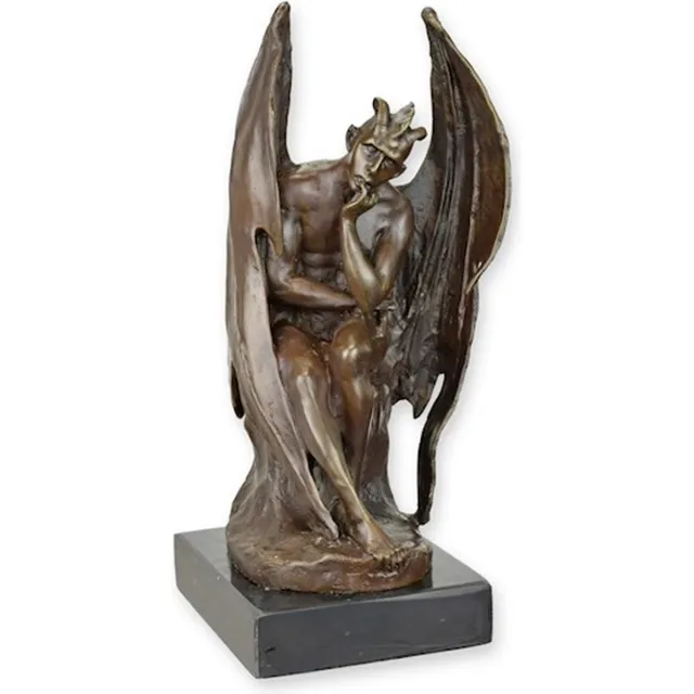 VntiQue Satan - Bronzen Beeld - Duivel - Brons Sculptuur - Kunst Decoratie - 15x15x31