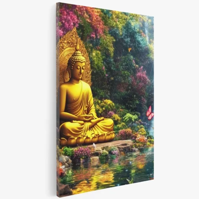 Saammp Canvas Schilderij - Boeddha in bloementuin - Abstract - 40x50 - Foto op canvas - Wanddecoratie - Muurdecoratie Woonkamer - Slaapkamer decoratie - Canvas Print Multicolor