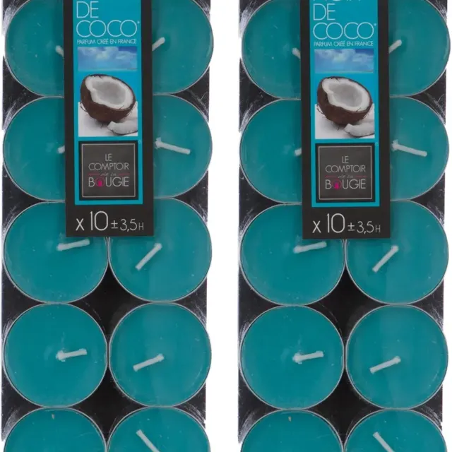 Atmosphera Geurtheelichtjes - 20x stuks - Coconut geur - was/paraffine - 3,5 branduur Blauw