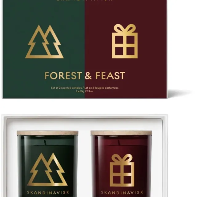 Skandinavisk Winter Magic geurkaars 2x 65gr giftset: Skog + Jul Gold special editioin - Forest & Feast groen