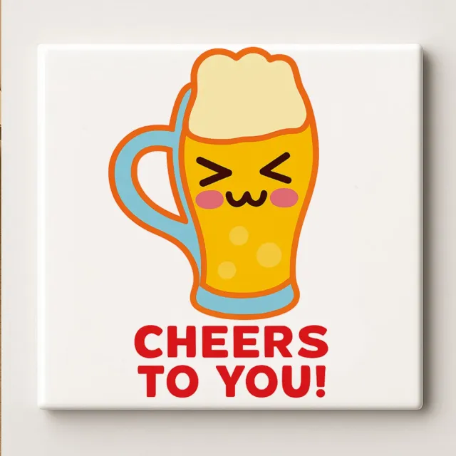 Nevolis Schattige Biermok Tegel – Grappig “Cheers to You” Cadeau – Decoratieve Keramische Tegel 15×15 cm voor Huis & Bar Decoratie Multi Color