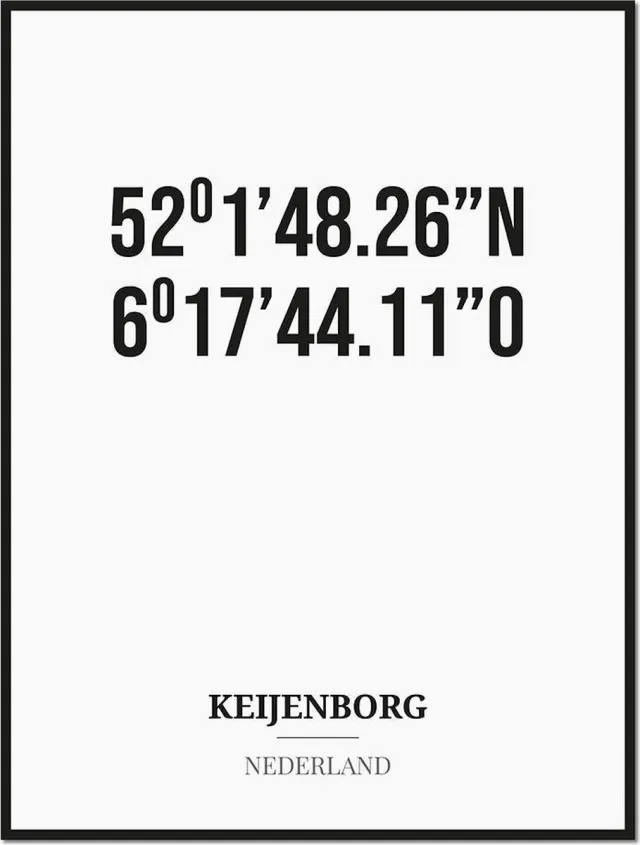 Studio216 Poster/kaart KEIJENBORG met coördinaten zwart, wit