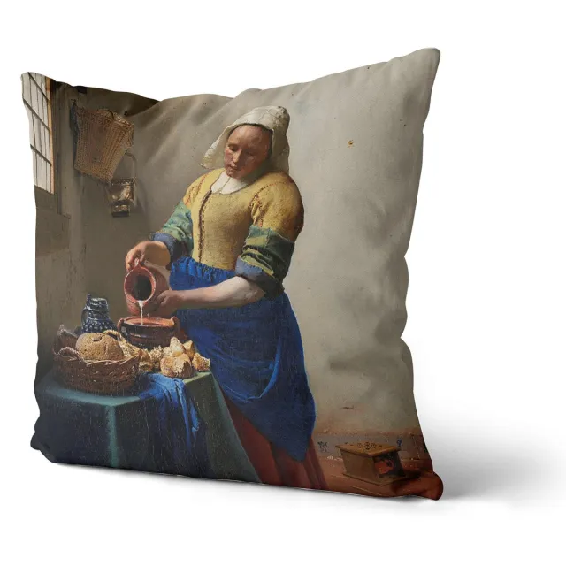 ZenXstore Sierkussens Dutch Design uit Rijksmuseum bij ZenXhome “Het melkmeisje” Vermeer 40X40 inclusief kussens. Melk Meisje