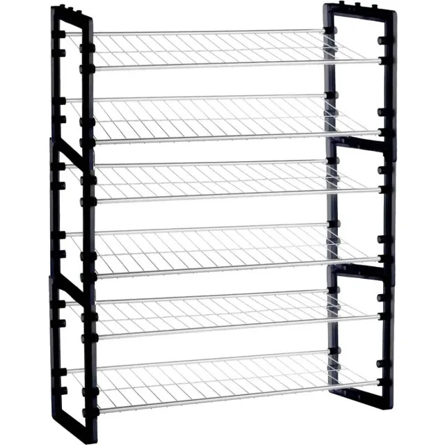 5Five® 3x Stuks schoenenrek/schoenenkast stapelbaar zilver/zwart 8 paar schoenen 50 x 19 x 67 cm van metaal/kunststof - Schoenen opbergen