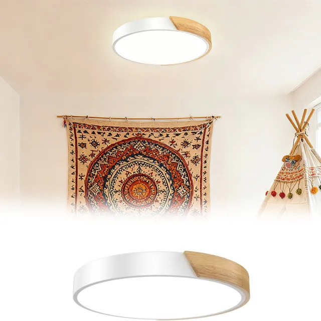 Aufun LED Plafondlamp Van Hout - 60W - Koel Wit 6000-6500K - Moderne Keukenlamp Voor Woonkamer, Slaapkamer, Eetkamer, Gang, Kelder, Balkon - Wit - 40cm Wit 2