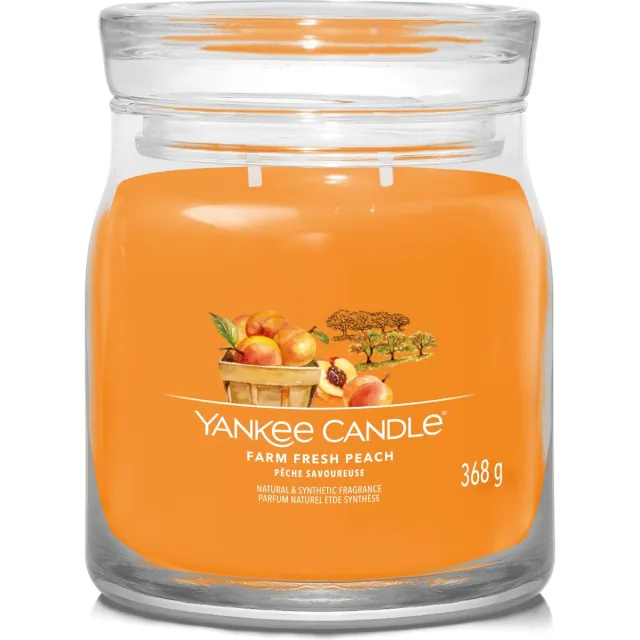 Yankee Candle Farm Fresh Peach Medium Geurkaars - 50 branduren - 2 lonten Oranje