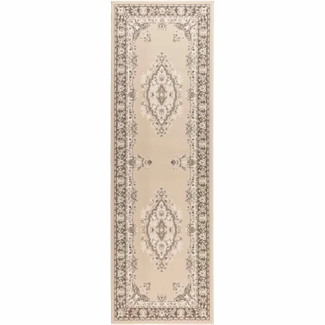 vidaXL Lopers - Tapijt - FLORNES - Geweven - Ecru - patroon - 80 - x - 200 - cm - PP - 7 - mm Ecru patroon