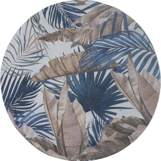 Veer Carpets Vloerkleed Palm Blue Rond ø120 cm - Laagpolig Vloerkleed – Botanisch / Tropisch Design Blauw