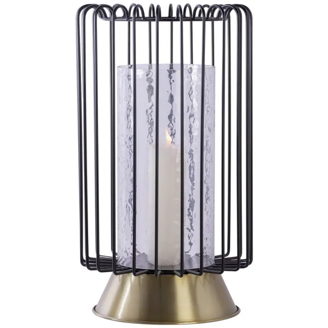 Padiro windlicht - 22,5 x 22,5 x 40 cm - Zwart / Goudkleurig - Geometrisch patroon - IJzer, Glas