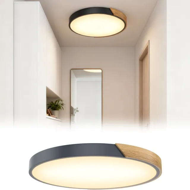 Aufun LED Plafondlamp Van Hout - 96W - Dimbaar 2800-6500K - Moderne Keukenlamp Voor Woonkamer, Slaapkamer, Eetkamer, Gang, Kelder, Balkon - Grijs - 60cm Grijs 4