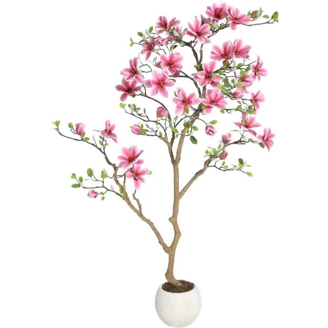 Happiq Kunstmatige magnoliaboom - Voor thuis of kantoor - Realistische zijden bladeren, zachtroze bloesems, onderhoudsvrij - Kunstplant - Roze-180cm