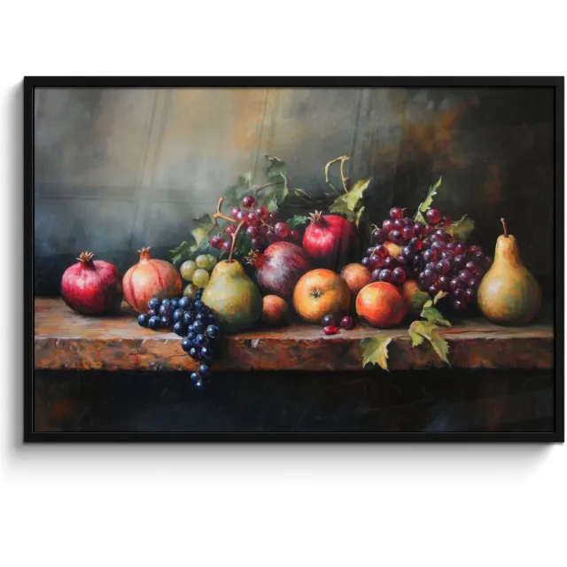 FrameYourWall Poster in lijst - Fotolijst 120x80 cm - Posters - Rustiek - Stilleven - Fruit - Posterlijst zwart - Decoratie - Wanddecoratie woonkamer - Muurdecoratie slaapkamer Fruit tafel - Stilleven