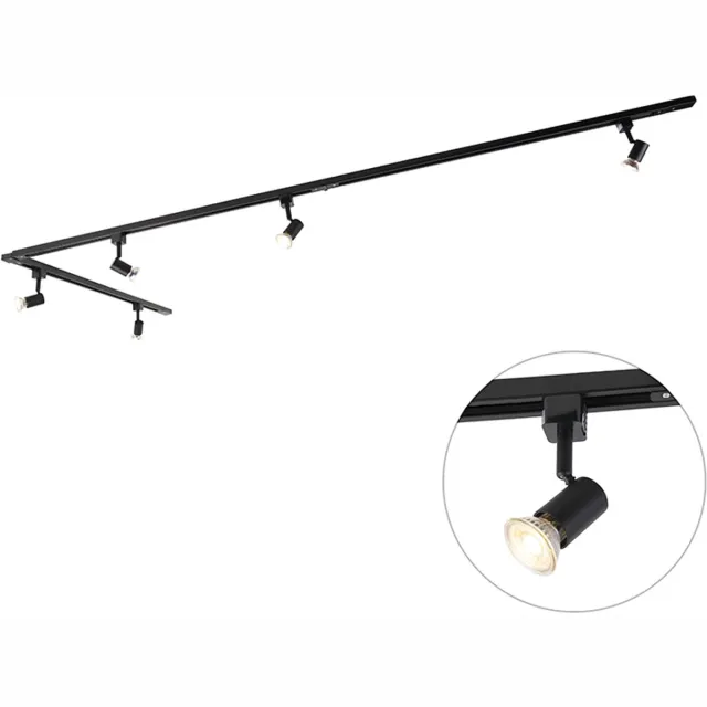 QAZQA jeany - Moderne Spot railsysteem verlichting, railverlichting geschikt voor led - 5 lichts - L 3000 mm - Zwart - Woonkamer