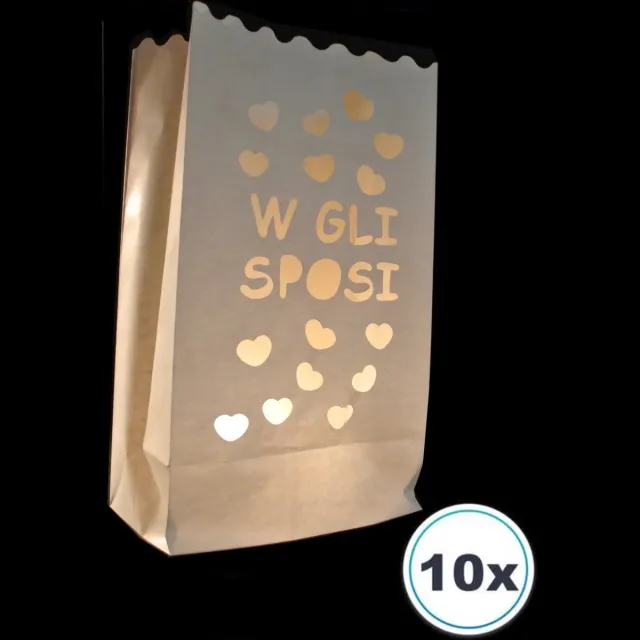 Volanterna 10 Candle Bags VV Gli Sposi – Papieren Lichtzakken – Windlichten – Kaarsenhouders – Brandvertragend Papier – Voor Bruiloft, Liefde, Feest – Binnen & Buiten - Candlebag wit