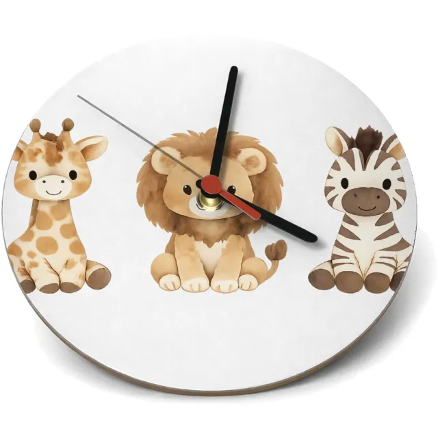 Mr Cadeautjes Klok rond Ø 19 - design Rustig drieluik met bosdieren in zachte aquarel | cadeau Wit