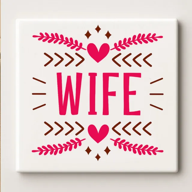 Nevolis Wife Keramische Tegel – 15x15 cm Romantisch Hart Ontwerp Wandtegel – Perfect Cadeau voor Echtgenote, Jubileum & Huisdecoratie Multi Color