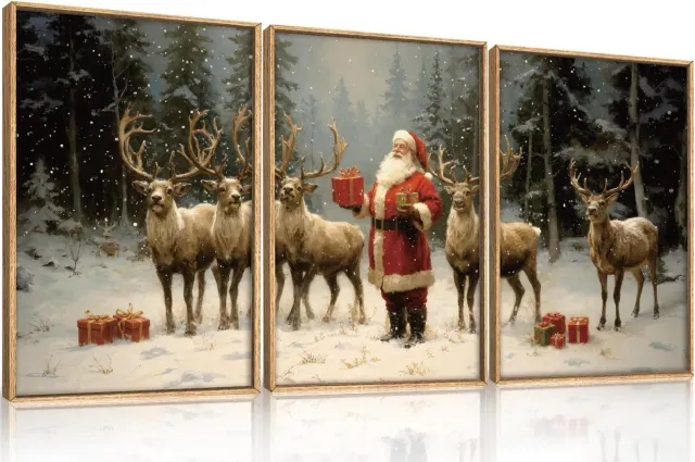Unyqoos Set van drie vintage kerstposters voor sfeervolle wanddecoratie kerstmis