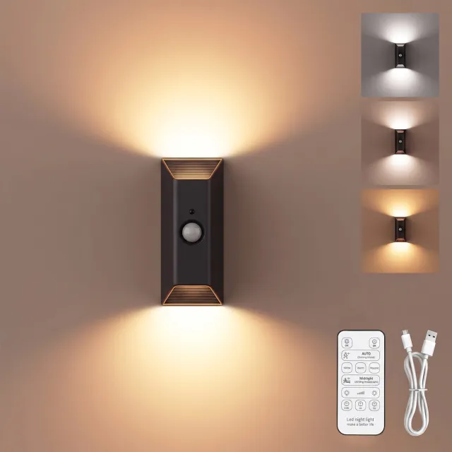 Rayofi Wandlamp met bewegingssensor voor binnenshuis – Wandlamp met oplaadbare 4000 mAh-batterij – Drie kleurtemperaturen – Dimbaar – Draadloos magnetisch nachtlampje met afstandsbediening – Timer – Geschikt voor gangen, trappen en slaapkamers zwart