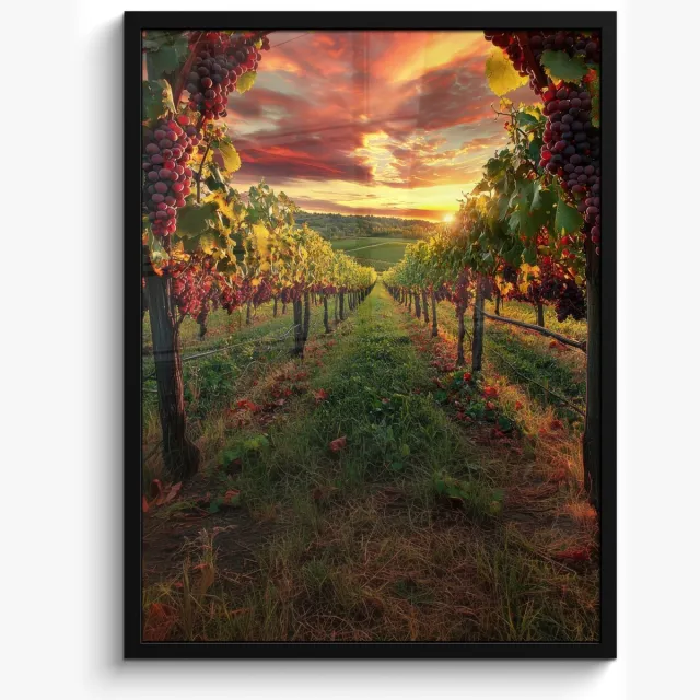 FrameYourWall Poster in lijst - Fotolijst 50x70 cm - Posters - Wijngaard - Druiven - Zonsondergang - Posterlijst zwart - Decoratie - Wanddecoratie woonkamer - Muurdecoratie slaapkamer