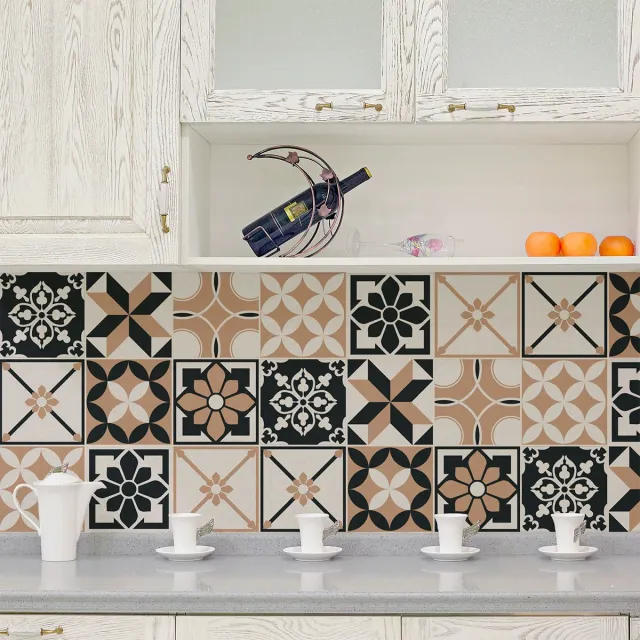 Ambiance Sticker Zelfklevende tegelmuurstickers voor keuken en badkamer - 9 cementtegelstickers AZULEJOS LANGORIA - 9 stickers 10x10cm multi color