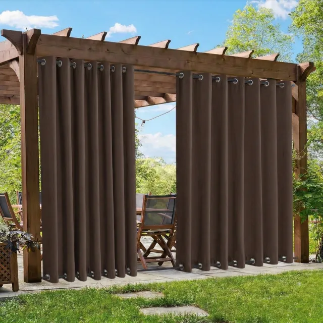 Qelus Verduisterende Buitengordijnen Winddicht - Extra Breed Outdoor Gordijn Waterdicht met Dubbele Oogjes - Balkongordijn - Rideau Occultant - 254x274cm - Bruin(1 Stuk)