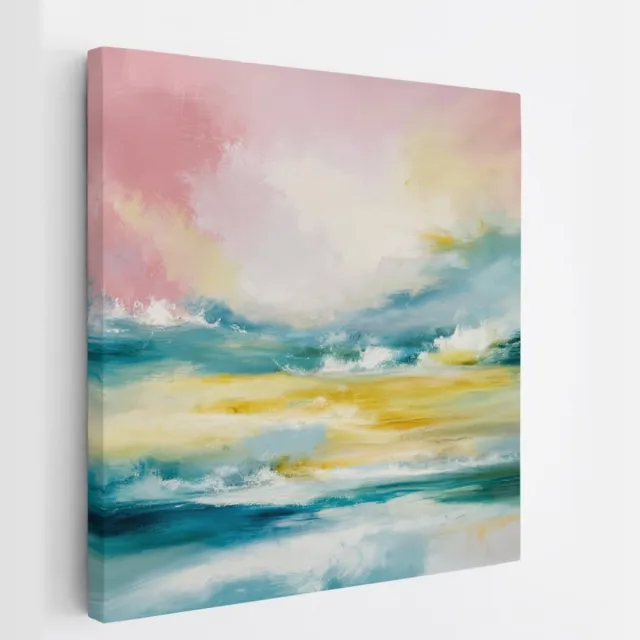 Saammp Canvas Schilderij - Landschap - Roze - Abstract - 60x60 - Foto op canvas - Wanddecoratie - Muurdecoratie Woonkamer - Slaapkamer decoratie - Canvas Print Multicolor