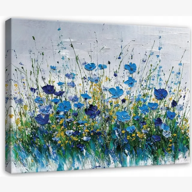 WALLARENA Schilderij op canvas - 60x40 cm - bloemen abstracte veld patroon - Geschikt voor slaapkamer, woonkamer, keuken Veelkleurig