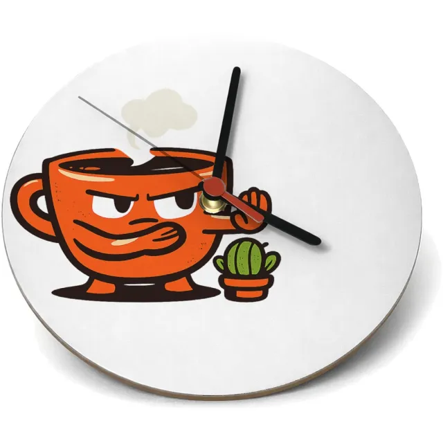 Mr Cadeautjes Klok rond Ø 19 - design Een eigenwijze theekop met een kleine dampwolk en strakke st | cadeau Wit