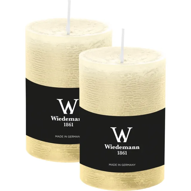 Wiedemann Cilinderkaars/stompkaars - 2x - rustieke kaars - creme wit - 7 x 10 cm - 43 branduren