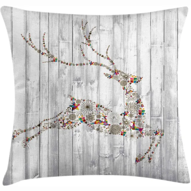 New Bed Hert Kerst Dieren Rustiek Decoratieve Kussenhoes met Rits Dubbelzijdige Print voor Woonkamer Upgrade,46cm x 46cm Multikleur en Grijs