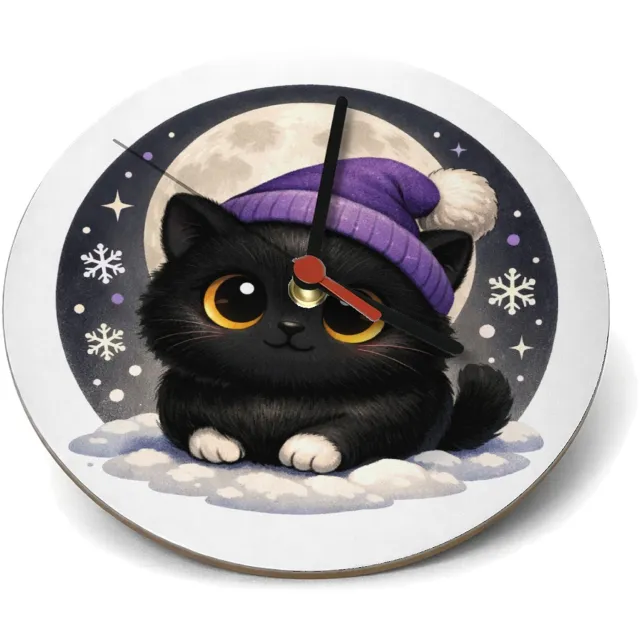 Mr Cadeautjes Klok rond Ø 19 - design Lieve pinguïn in winterse nacht | cadeau Wit