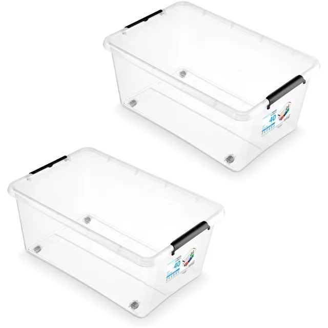 Orplast Moxom Opberger - Opbergbox - SimpleStore - 40 liter - transparant - voorzien van wieltjes, BPA-vrij, 2 stuks geen