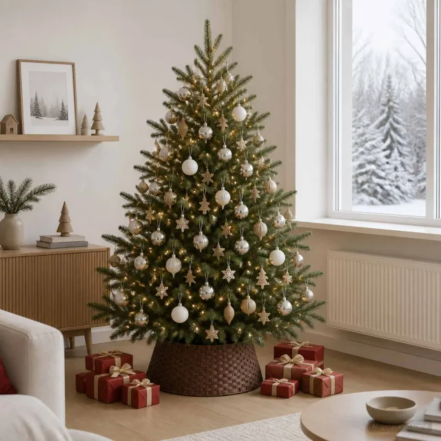 vidaXL Kerstboomkraag Rond Donkerbruin Dia. 60 x 22 cm poly rattan