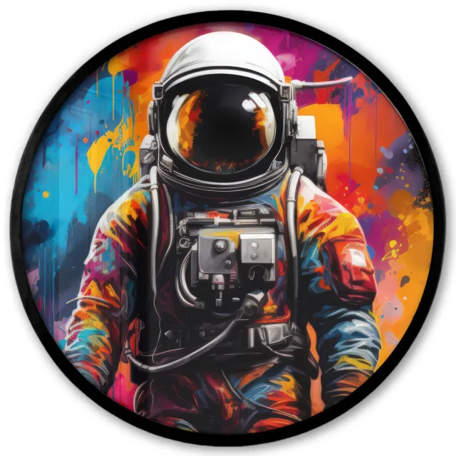 FrameYourWall Poster in lijst Rond - Fotolijst 40x40 cm - Posters - Astronaut - Graffiti - Zwart - Kleuren - Ronde posterlijst zwart - Decoratie - Wanddecoratie woonkamer - Muurdecoratie slaapkamer Astronaut - Kleuren