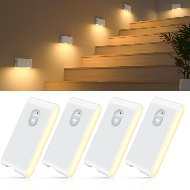 GelldG LED-trapverlichting - Kastverlichting Draadloos - Draadloze ledlamp met Bewegingsensor - Magnetische Montage - Geschikt voor trappen, slaapkamers, woonkamers, gangen, keukens en badkamers - Wit - 4stuks - Warm Wit