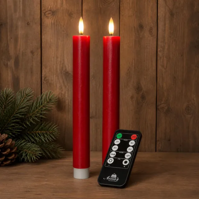 Anna's Collection LED dinerkaarsen - USB oplaadbaar - 2x st - rood - 23 cm - afstandsbediening
