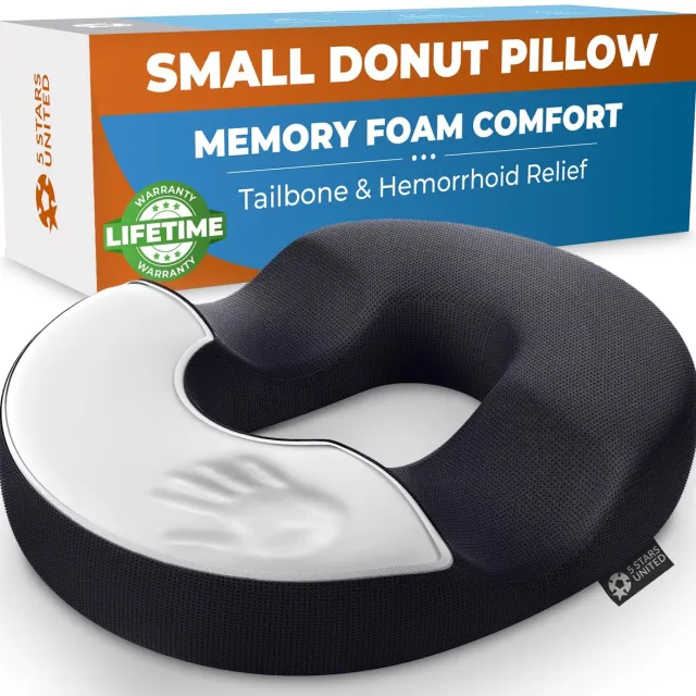 5 STARS UNITED U-vormig donutkussen van traagschuim met antislip en wasbare hoes, zwart