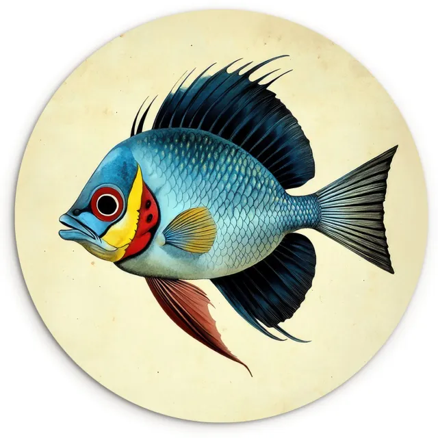 WallCircle Wandcirkel 30x30 cm - Muurcirkel Blauw - Kieuwen - Vis - Illustratie - Muurdecoratie woonkamer - Wanddecoratie slaapkamer - Kamer decoratie accessoires - Ronde schilderijen Vis - Kieuwen