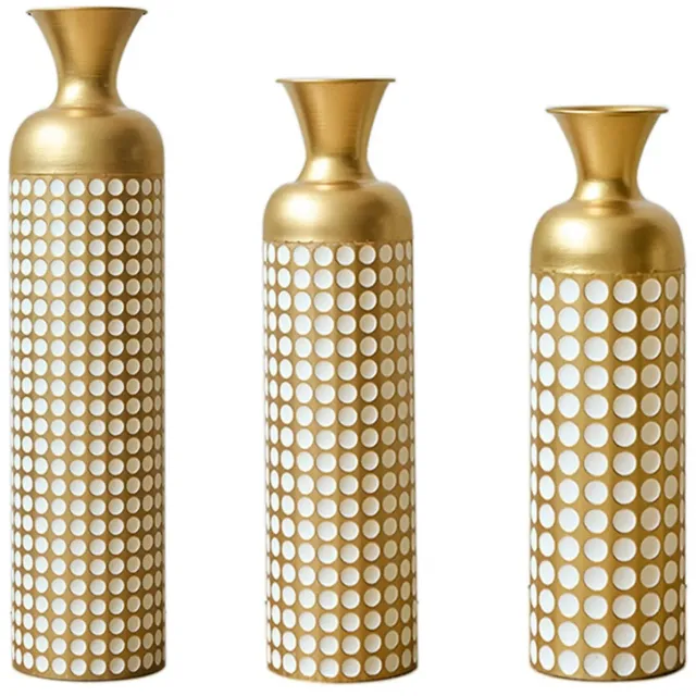 Jurrys Vazen Set van 3 – Goud Metaal – Vloervazen voor Woonkamer & Hal – Decoratieve Vaas voor Droogbloemen – Modern Design