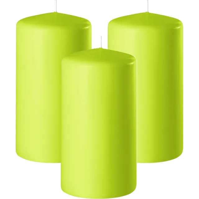Enlightening Candles Cilinderkaars/stompkaars - 3x - limegroen - D6 x H10 cm - 36 branduren - Dikke kaarsen - Voor kandelaar of plateau